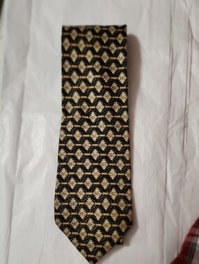 Hunting Horn By J Riggings Black and Gold Geometric Floral Tie 100% Silk